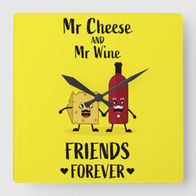 Cheese And Wine Lovers  Square Wall Clock (Front)