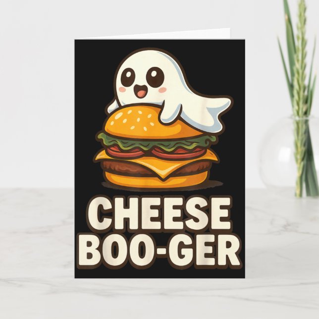 Cheese Boo-ger Cute Ghost Burger Funny Food Pun Ha Card (Front)