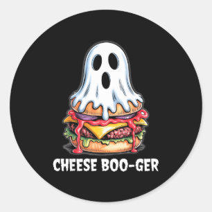 Cheese boo-ger funny ghost cheeseburger food pun classic round sticker