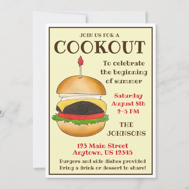 Cheese Burger Cheeseburger BBQ Barbecue Cookout  Invitation (Front)