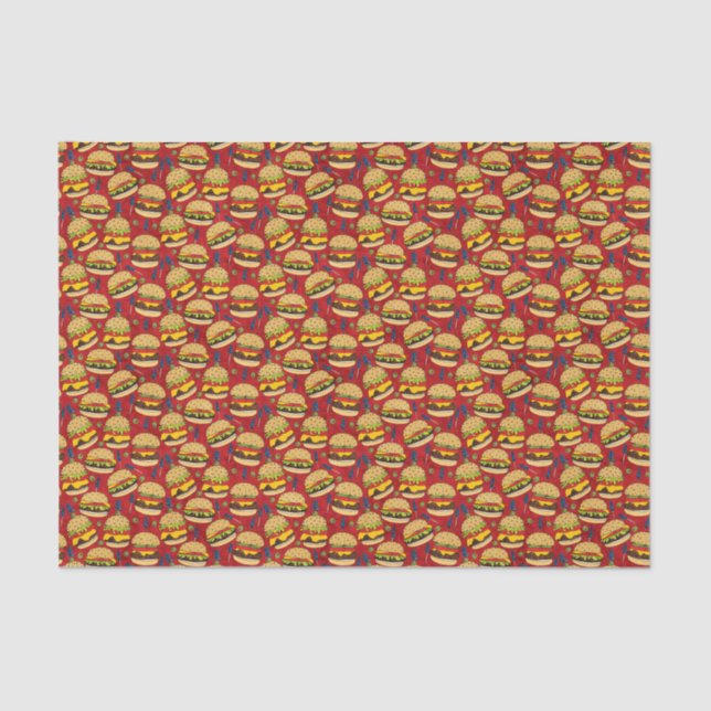Cheese Burger Pattern on Red Tissue Paper (Front)