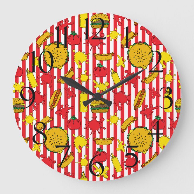 Cheese Burgers Hot Dogs Fast Food Restaurant Diner Large Clock (Front)