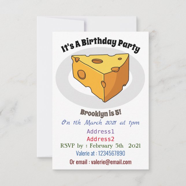 Cheese cartoon illustration invitation (Front)