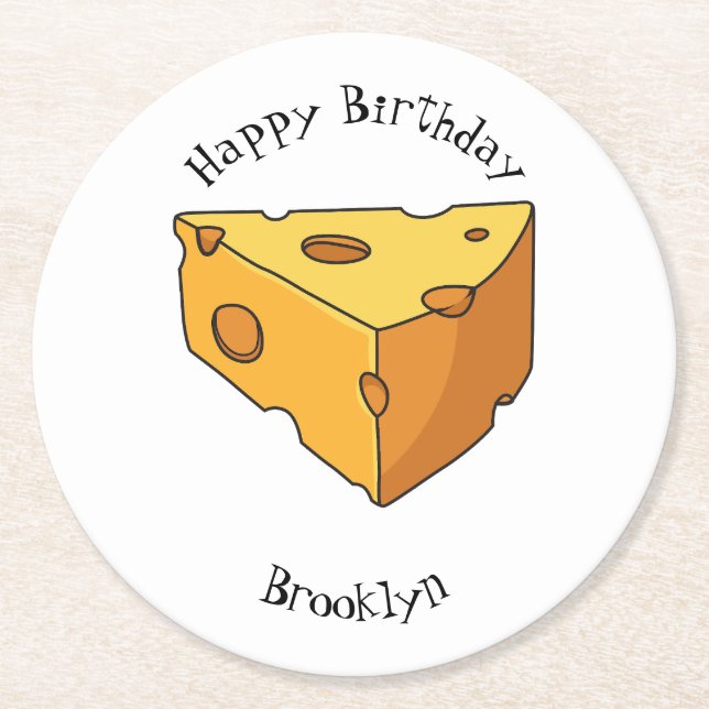Cheese cartoon illustration round paper coaster (Front)