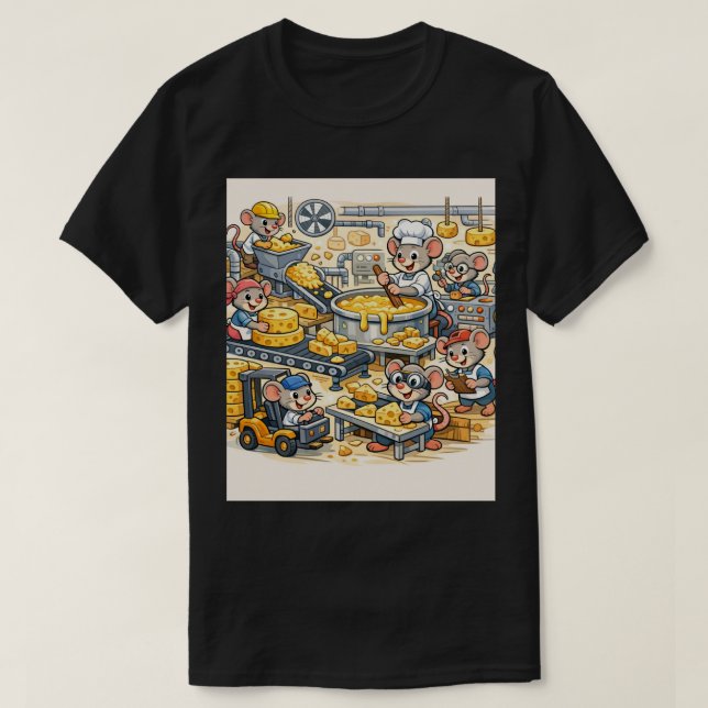 Cheese Factory Crew: Cartoon Mice T-Shirt (Design Front)