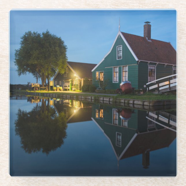 Cheese farm house at twilight in Holland Glass Coaster (Front)
