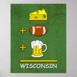 Cheese Football Beer Wisconsin Funny Math Poster<br><div class="desc">Cheese plus Football plus Beer equals Wisconsin. Funny humourous Wisconsin Dairy State Cheesehead gifts and apparel in traditional green and gold for you and your home.</div>