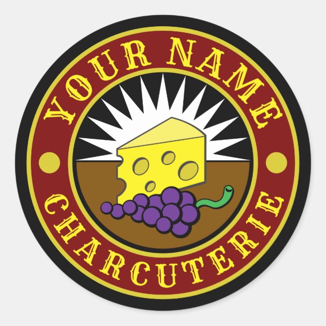 Cheese & Grapes Charcuterie Logo Template Classic Round Sticker (Front)