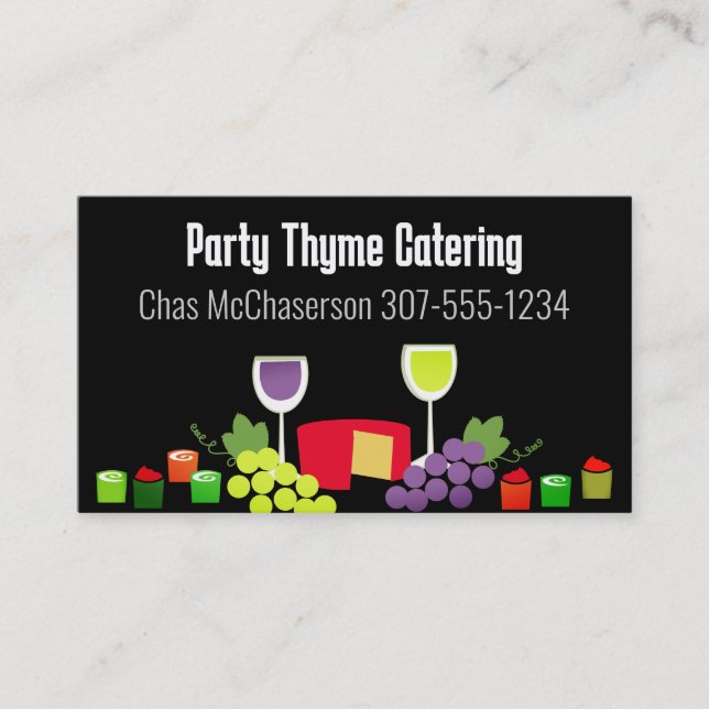 Cheese grapes wine appetizers catering biz cards (Front)