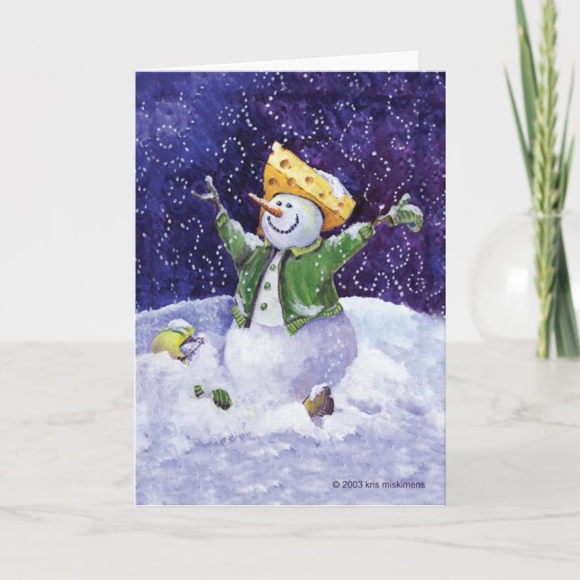 Cheese head football fan snowman greeting card (Front)