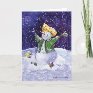 Cheese head football fan snowman greeting card