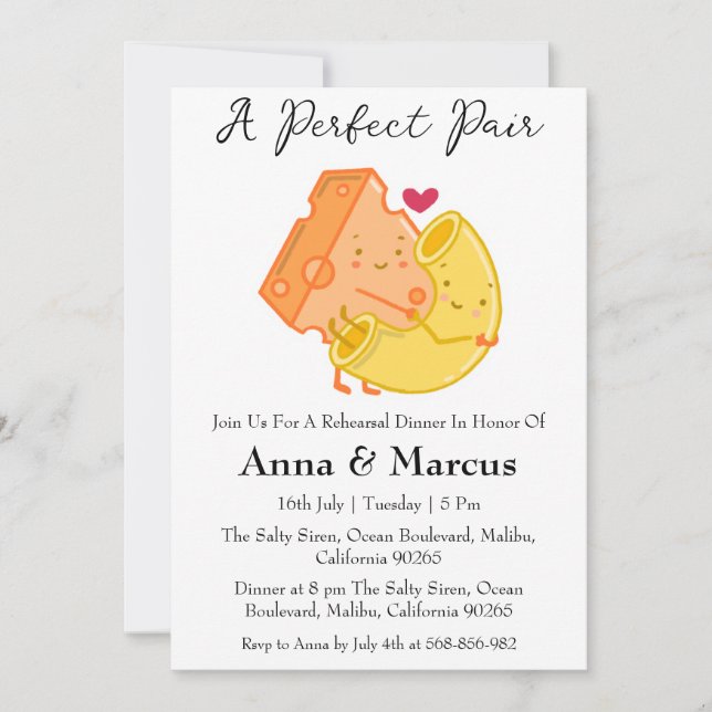 Cheese & Macaroni a perfect pair bridal dinner Invitation (Front)