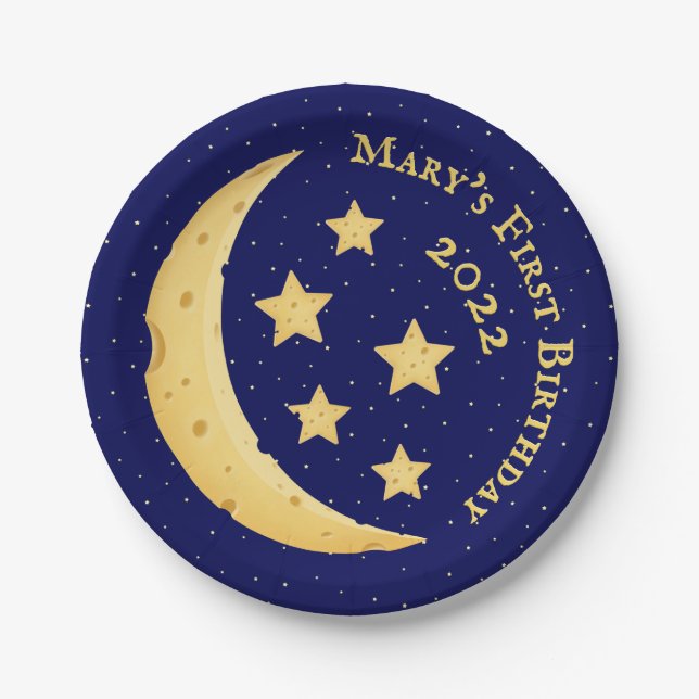 Cheese Moon and Stars Personalised Paper Plate (Front)