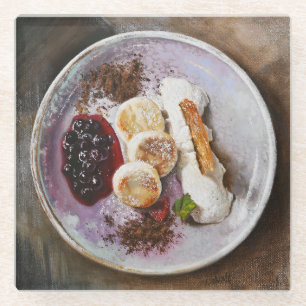 Cheese Pancakes with Berries – Gourmet Food Glass Coaster