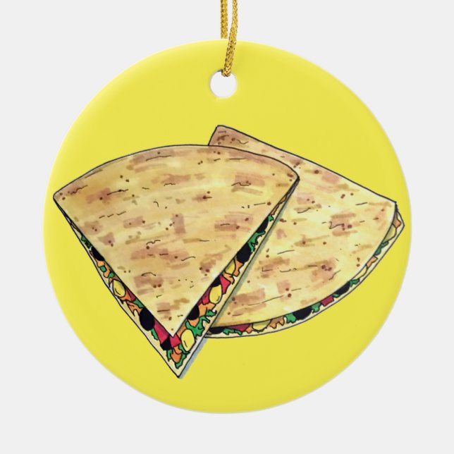 Cheese Quesadillas Mexican Food Appetizer Queso Ceramic Tree Decoration (Front)
