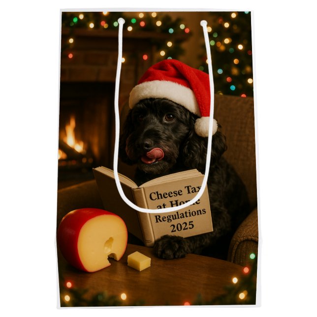 Cheese Tax Christmas gift bag - Black Cockerpoo (Back)