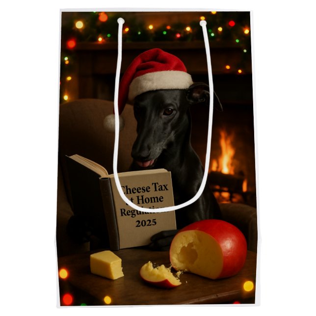 Cheese Tax Christmas gift bag black Whippet (Back)