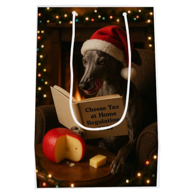 Cheese Tax Christmas gift bag - grey Whippet (Back)