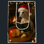 Cheese Tax Christmas gift bag - white Whippet<br><div class="desc">Individually designed Christmas gift bag featuring a gorgeous grey/white Whippet reading a book entitled 'Cheese Tax at Home Regulations 2025'.

We all know The Cheese Tax must be paid - rules are rules!</div>