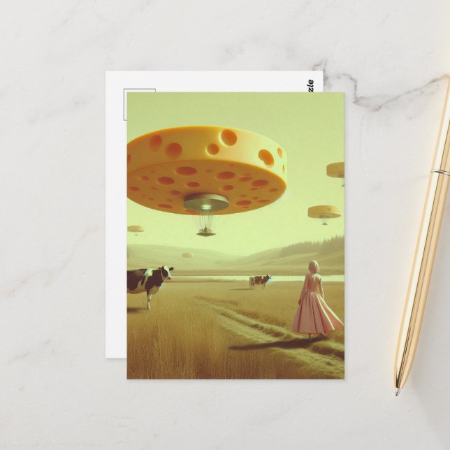 Cheese UFOs in the Dairy Pasture Postcard (Front/Back In Situ)