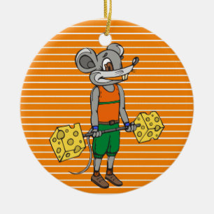 Cheese Weightlifting Mouse Ceramic Tree Decoration