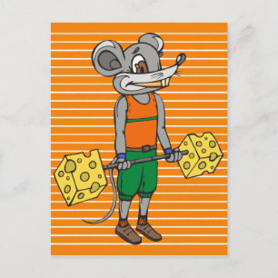 Cheese Weightlifting Mouse Postcard