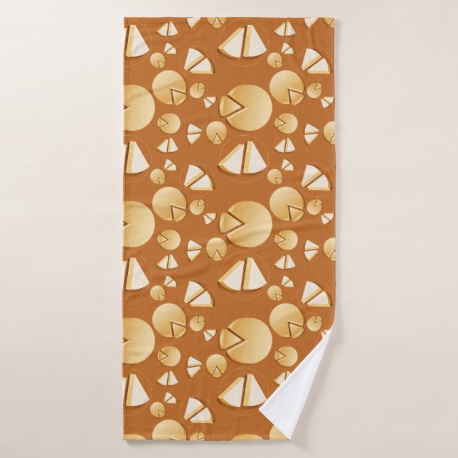 Cheese wheels and slices on a burnt orange bath towel (Bath Towel)