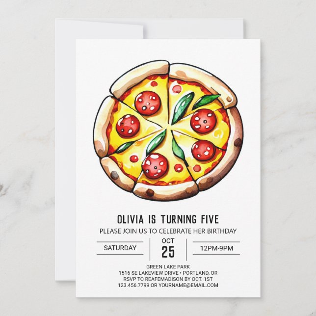 Cheese Whimsical Pizza Birthday Invitation (Front)