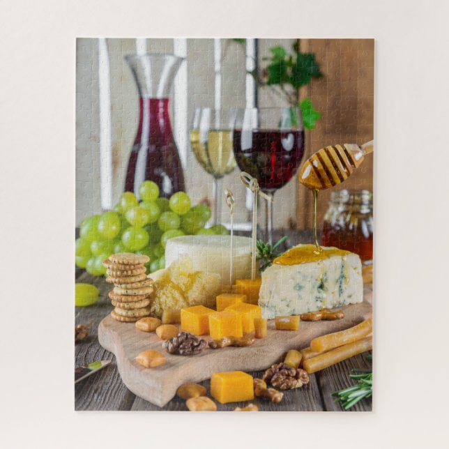 Cheese Wine Honey Walnuts Grapes Crackers Food Jigsaw Puzzle (Vertical)