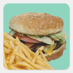 Cheeseburger and French Fries Square Sticker