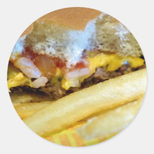 Cheeseburger and Fries Classic Round Sticker