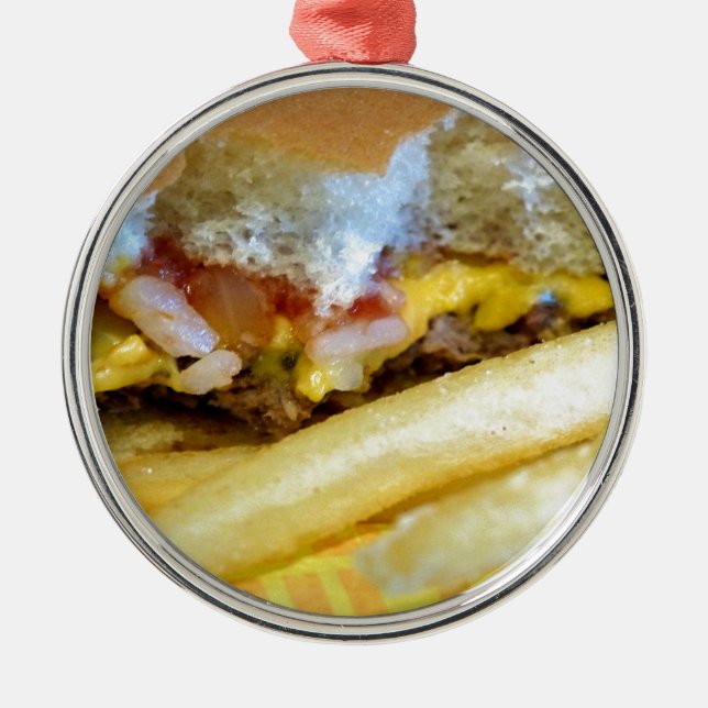 Cheeseburger and Fries Metal Tree Decoration (Front)