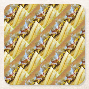 Cheeseburger and Fries Square Paper Coaster