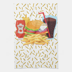 Cheeseburger and Fries Tea Towel