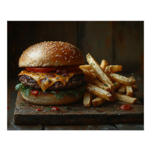 Cheeseburger and Garlic Fries Painting Poster
