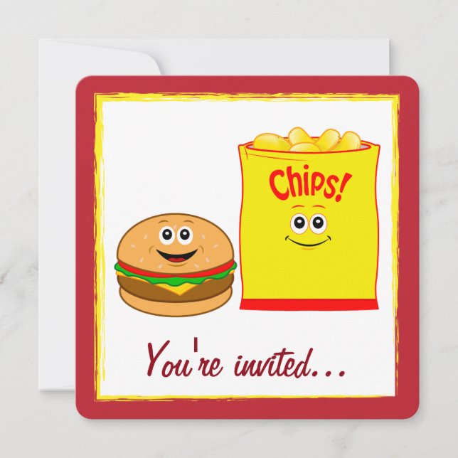 Cheeseburger and Potato Chips Invitation (Front)