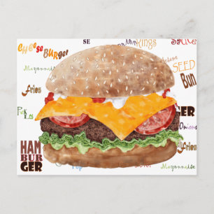 Cheeseburger BBQ Grill Fast Food Postcard