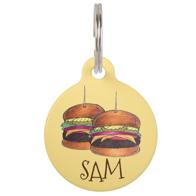 Cheeseburger Burger Hamburger Sliders Bar Pub Pet Tag (Front)