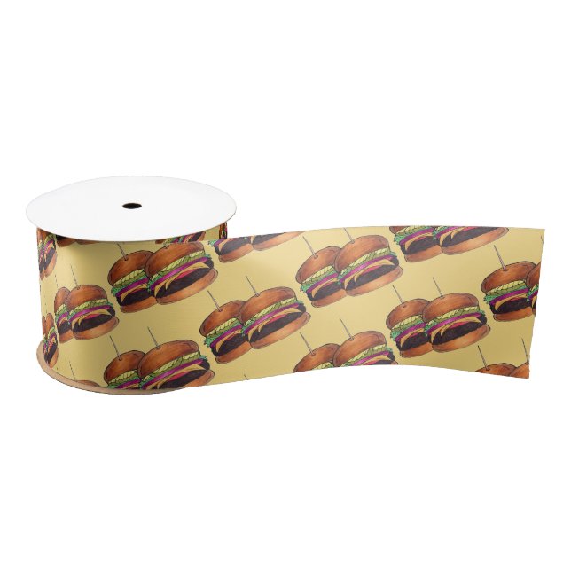 Cheeseburger Burger Hamburger Sliders Bar Pub Satin Ribbon (Spool)