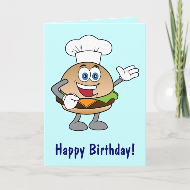Cheeseburger Cartoon Happy Birthday Card (Front)