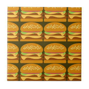 Cheeseburger Cartoon Pattern Design Yummy Fun Tile