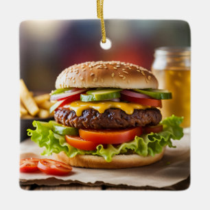 Cheeseburger Ceramic Ornament
