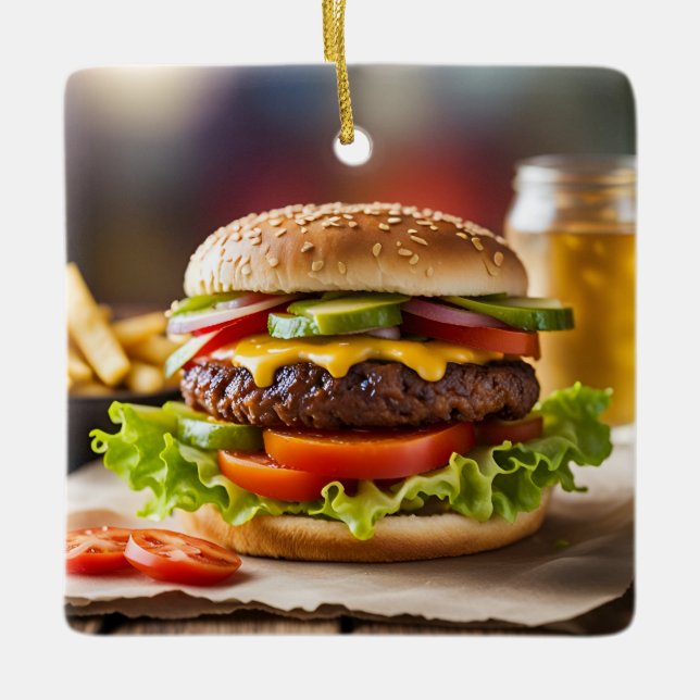 Cheeseburger Ceramic Ornament (Front)