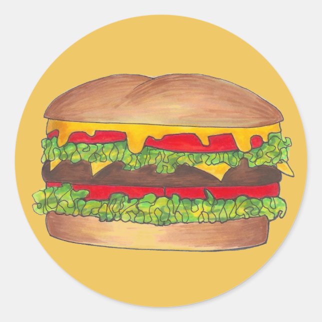 Cheeseburger Cheese Burger Hamburger Fast Food Bun Classic Round Sticker (Front)