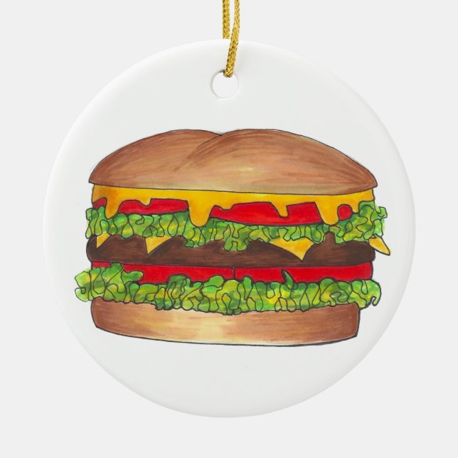 Cheeseburger Cookout Picnic Hamburger Burger Ceramic Tree Decoration (Front)