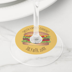 Cheeseburger Cookout Picnic Hamburger Burger Wine Glass Tag
