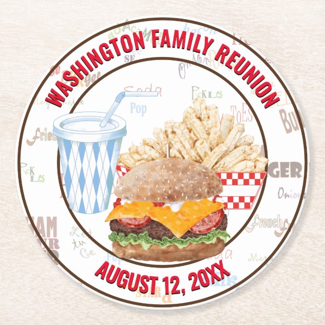 Cheeseburger Fast Food Summer BBQ Diner Round Paper Coaster (Front)