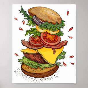 Cheeseburger Hamburger Burger Funny Food Poster