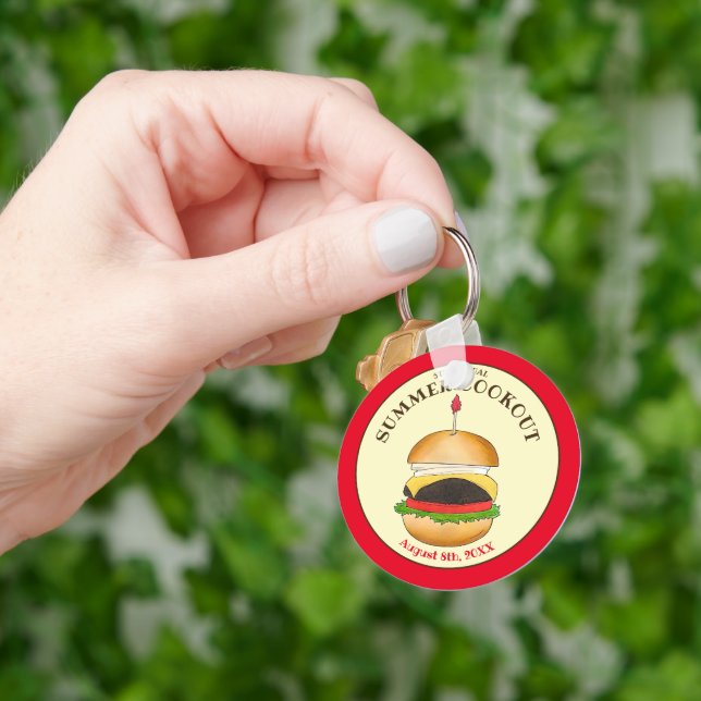 Cheeseburger Hamburger Burger Picnic Barbecue BBQ Key Ring (Hand)
