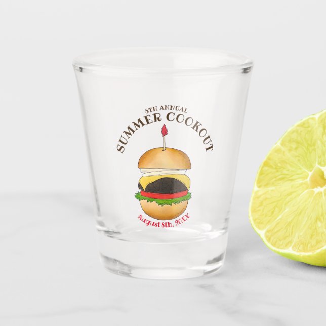 Cheeseburger Hamburger Burger Picnic Barbecue BBQ Shot Glass (Front)